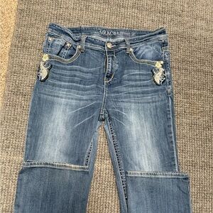 Grace Blue Straight Leg Women's Jeans with Embroidery